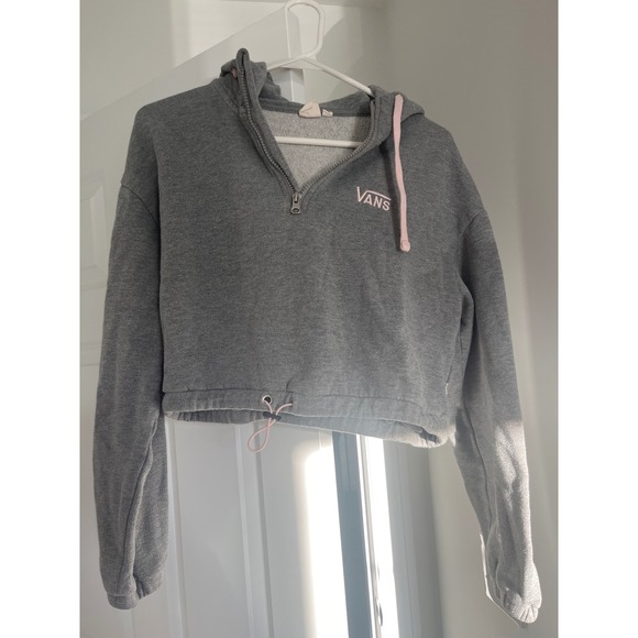 Vans Women's XS Gray Pink Quarter Zip Cropped Hoodie Sweatshirt - Picture 1 of 3